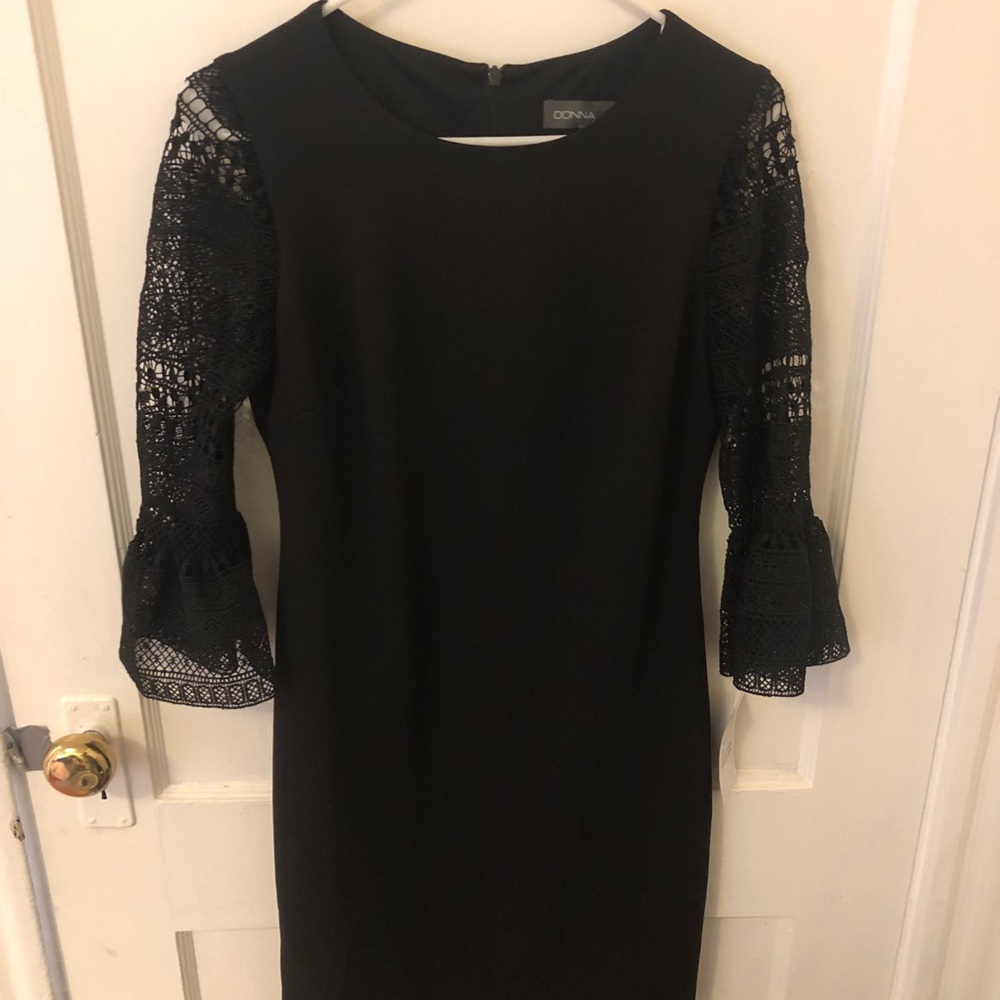 Black, lace bell sleeve dress